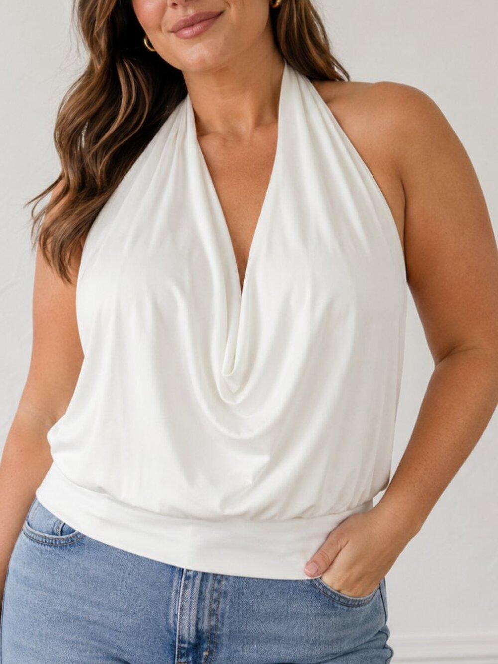 Express White Halter Cowl Neck Backless Y2K Going Out Top Large